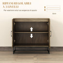 Credenza Mobile Basso Multiuso 80x40x78 cm in Legno e Acciaio Marrone e Nero  
