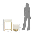 Comodino Toeletta con Puff Sharon Ø52x70 cm - Ø36x39 cm in Pino e MDF e Metallo e Plastica      