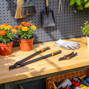 Set 2 Pezzi da Giardinaggio con Troncarami e Cesoie con Impugnatura Morbida e Blocco di Sicurezza in Acciaio Nero e Arancione      