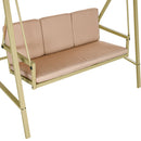 Dondolo 3 Posti con Tettuccio Inclinabile 200x125x175 cm in Acciaio e Textilene Beige e Marrone