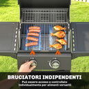 Barbecue a Gas Propano 95x53x111,5 cm con 2 Bruciatori Ripiani e Coperchio con Termometro in Acciaio Nero      