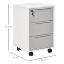 Cassettiera Portadocumenti a 4 Ruote 40x40x63,5 cm a 3 Cassetti con Chiavi di Sicurezza in MDF Bianco e Grigio  