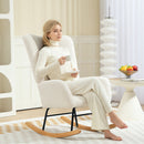 Sedia a Dondolo in Velluto Teddy, Metallo e Legno per Camera da Letto e Soggiorno, 70x94x100 cm, Bianco Crema      