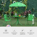 Set Tavolino e 2 Sedie Pieghevoli da Giardino per Bambini con Ombrello Verde Rana