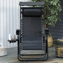 Sedia Sdraio Zero Gravity 90x67x110 cm con Tettuccio e Portabicchieri Nero