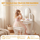 Tavolo per Trucco per Bambine 3-6 Anni con Sgabello Cassetti e Specchio Coordinato in Acrilico Bianco      