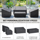 Set 4 Coperture per Mobili da Giardino 4 Pezzi Impermeabili in Tessuto Oxford 420D Nero      