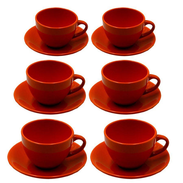 acquista Set 6 Tazze da The con Piattino Ø9,5xh7 cm in Gres Porcellanato Romeo Arancione