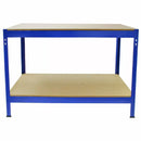 Set 3 Scaffali ad Incastro con Banco da lavoro da 120 cm e Martello Piani in MDF Struttura in Acciaio Blu