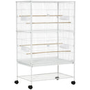 Gabbia per Uccelli da Interni 78x52x132 cm con Vassoio Estraibile 4 Ruote e Trespolo Bianco      