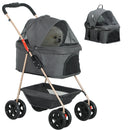 Passeggino per Cani 3 in 1 Pieghevole con Cestino Inferiore Grigio   