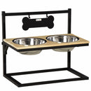 Ciotole per Cani Rialzate 58x32x50 cm in Legno e Acciaio Nero