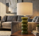 Lampada da Tavolo Torr Verde Ø25x46 cm in Ceramica e Ferro e Tessuto Verde e Bianco      