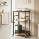 Mobile Supporto per Stampante a 3 livelli 43x30x82 cm con Ruote e Ganci in Legno e Metallo Marrone Rustico.      
