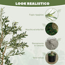 Pianta Artificiale Olivo Alta 150 cm con 720 Foglie e 32 Olive per Interni con Vaso in Plastica e Seta Verde  