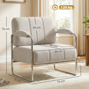 Poltrona Elegante Seduta Ampia Telaio in Acciaio e Rivestimento in Ciniglia Morbida Beige      