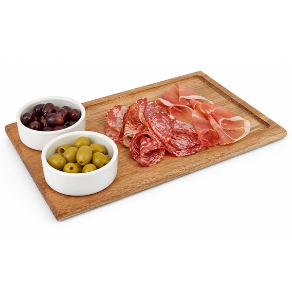 online Vassoio Tagliere da Portata 30x18 cm 2 Ciotole per Aperitivo in Ceramica Bianco