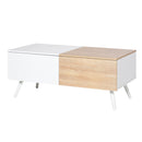 Tavolino Basso con 2 Cassetti 110x60x45 cm in MDF e Metallo Bianco e Rovere