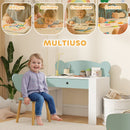 Banco Scuola con Sedia per Bambini Schienale a Orsetto Età 3-8 Anni in MDF e Legno Verde   