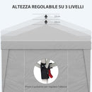 Gazebo da Giardino 300x300 cm Pieghevole ad Altezza Regolabile con Finestrelle in Acciaio e Tessuto Oxford Grigio Chiaro  