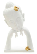 Decorazione Testa Buddha 21,5x13x36 cm in Resina Oro Bianco      