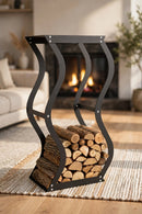 Portalegna 57x27x96 cm Crea Zigozago in Acciaio Nero