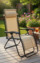 Sedia Sdraio Zero Gravity Reclinabile Pieghevole in Acciaio e Textilene Siesta Beige