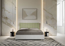 Letto Matrimoniale con Rete e Contenitore Alzata Comoda Struttura Bianco Frassico e Testata in Microfibra Kaia Tè Verde Varie Misure