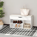 Panca Scarpiera 80x30x47 cm Salvaspazio con Sedile Imbottito Ribaltabile da Ingresso in Legno Bianco      