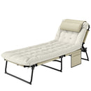 Lettino da Giardino 68x189x30 cm Pieghevole e Reclinabile con Tasca Laterale in Poliestere Beige      