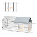 Gabbia per Conigli 220x85x103 cm a Casetta con Copertura in Tessuto e Struttura in Acciaio Argento      