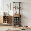 Mobile Bar Portabottiglie 40x30x148 cm Capacità 12 Bottiglie con Cassetto e Portabicchieri Struttura in Metallo Marrone Rustico      