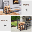 Portalegna per Camino con 4 Attrezzi 39x39x68 cm in Metallo Nero