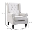 Poltrona da Salotto Imbottita 74x86x102cm in Tessuto con Schienale Trapuntato Bianco Crema