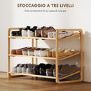 Scaffale Scarpiera a 3 Livelli per 12 Paia di Scarpe 76x33x50,8 cm con Ripiani a Doghe in Bambù    