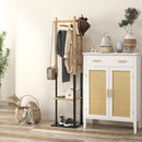 Appendiabiti da Terra 2 Ganci e 2 Ripiani 46x28,5x153,5 cm Legno e Nero 