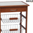 Carrello Cucina in legno 3 Cestelli Acciaio e Ripiano 12 Mattonelle in Ceramica
