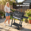 Barbecue a Carbone 110x46,5x101 cm con 2 Ripiani Laterali Termometro Coperchio e Ruote in Metallo e Acciaio Nero      