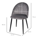 Set 2 Sedie Imbottite 50x54x79 cm in Velluto  Grigio