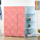 Scarpiera Modulare 145x47x145 cm 16 Cubi in Plastica Rosa e Blu