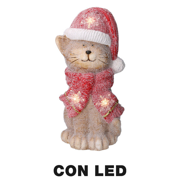 Gatto in Resina con Led cappello rosso cm 19,5x18,5xh40 acquista