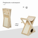 Tiragraffi per Gatti Pieghevole 54,5x32x65 cm con Casetta in Peluche Giallo