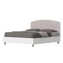 Letto Matrimoniale con Rete e Contenitore Alzata Comoda Struttura Bianco Frassico e Testata in Microfibra Antilia Glicine Varie Misure