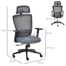 Sedia Poltrona Direzionale da Ufficio 67x66x110-120 cm in Tessuto a Rete Grigio