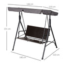 Dondolo da Giardino 2 Posti con Tettuccio Regolabile 140x110x151 cm in Metallo e Rattan PE Marrone e Grigio      