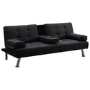 Divano Click-Clack 180x84x77 cm Convertibile in Letto 2in1 con Cuscini e Bracciolo con Portabibite in Tessuto Nero      