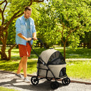 Passeggino per Cani Taglia Piccola con Tettuccio Regolabile e 2 Guinzagli 81x68x98.5 cm Nero e Cachi