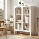 Mobile Portadocumenti 80x40x110 cm con 2 Ante in Vetro e Ripiani Regolabili in Acciaio Bianco      