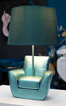 Lampada da Comodino Midcentury Turchese Ø26x43 cm in Resina e Ferro e Tessuto Turchese      
