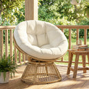 Poltrona Papasan Girevole 360° Moon Chair con Cuscino in Rattan PE e Cotone PP Bianco Crema      